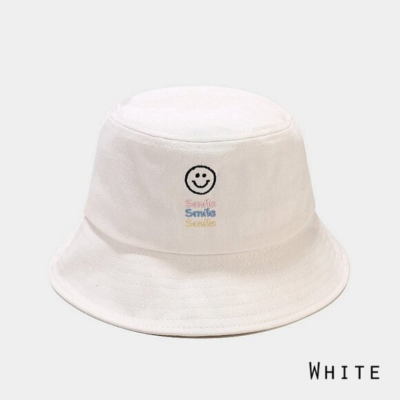 NEW Smiley Face Smile Embroidered 100% Cotton Fisherman Sun Beach Y2K Bucket Hat - Picture 5 of 13